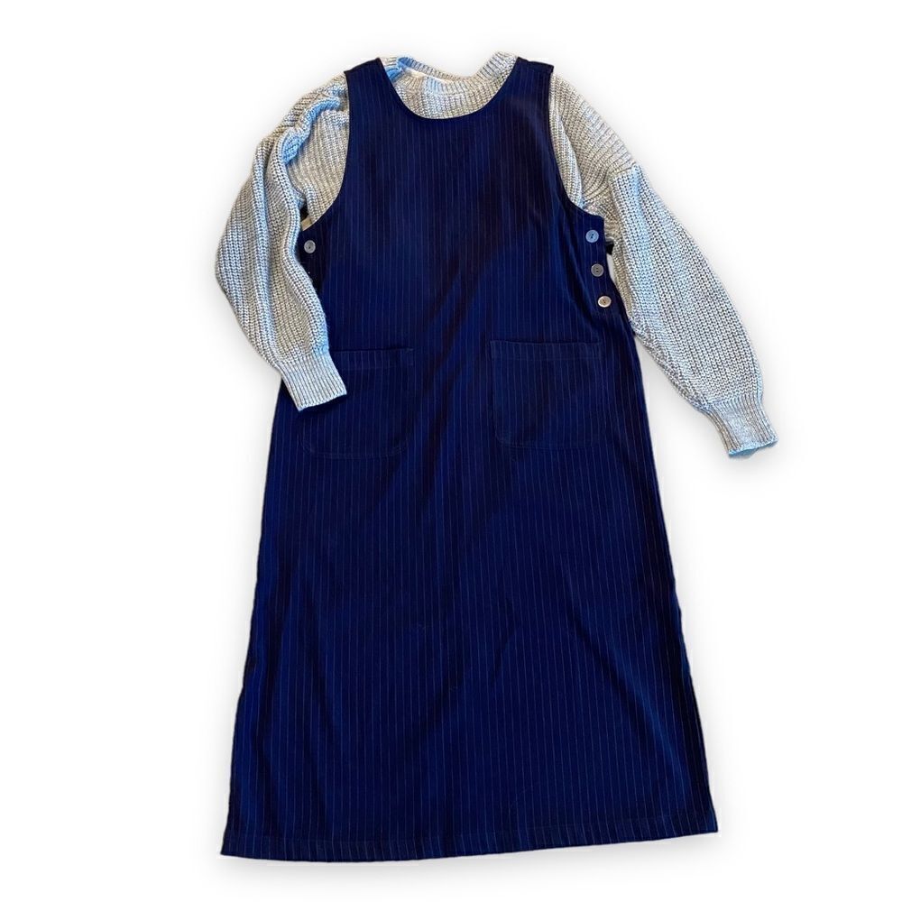 Vintage Pinafore Modest Erika Studios Navy Blue Sleeveless Maxi Dress